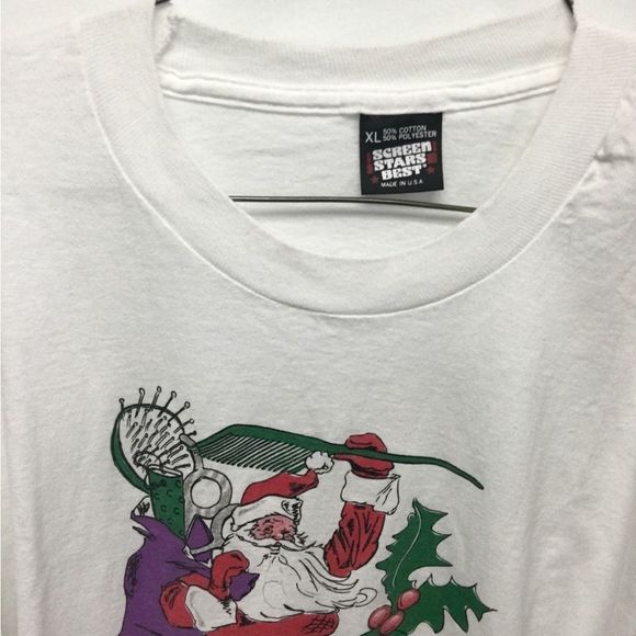 Vintage Screen Stars Happy Holiday Trimmings Santa Clause Long-sleeve White XL - Picture 7 of 7